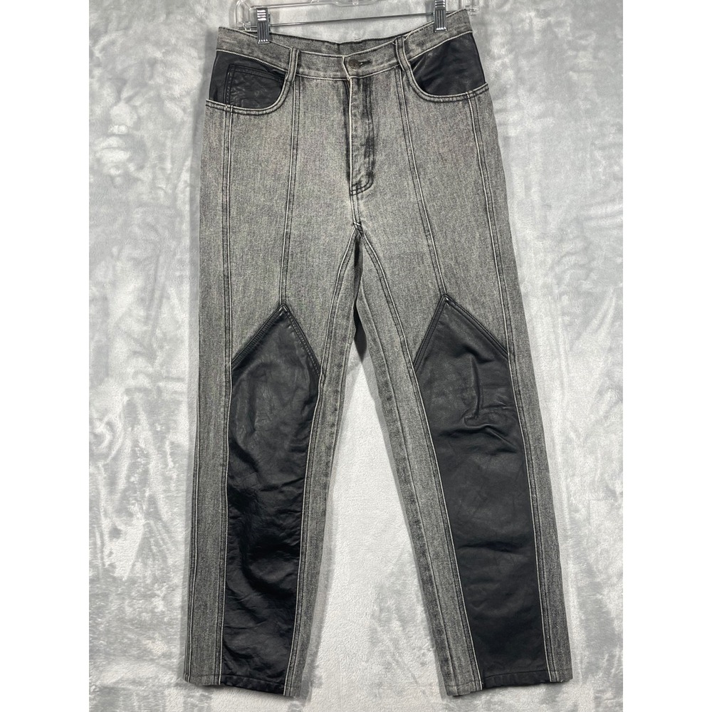 Vintage Sergio Valente Grey Denim Leather Paneled Biker Jeans Mens 30x28